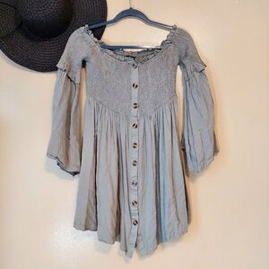 SHEIN Off-Shoulder Light Olive Green Long Sleeve Off Shoulder Dress